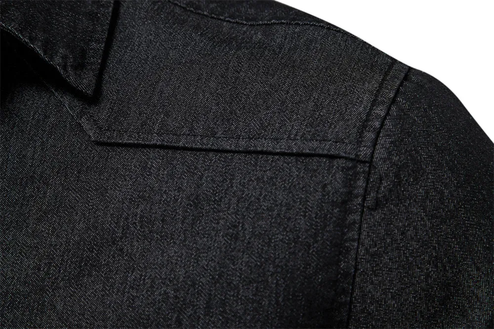 Brand Elastic Cotton Denim Shirt Men's Long Sleeve Cowboy Shirts Casual Slim Fit Designer Clothing