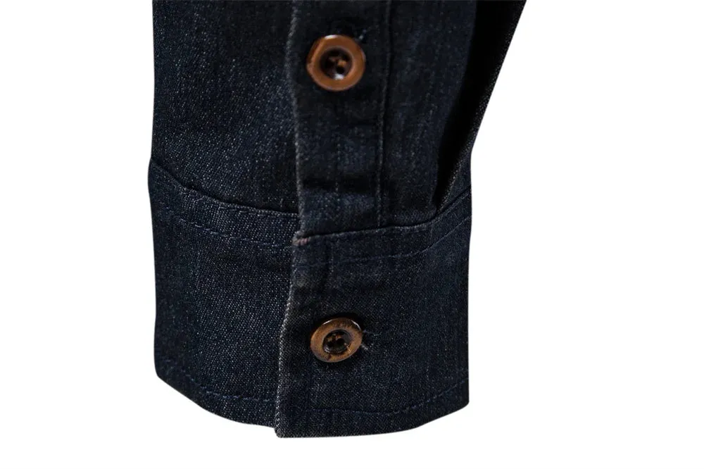 Brand Elastic Cotton Denim Shirt Men's Long Sleeve Cowboy Shirts Casual Slim Fit Designer Clothing