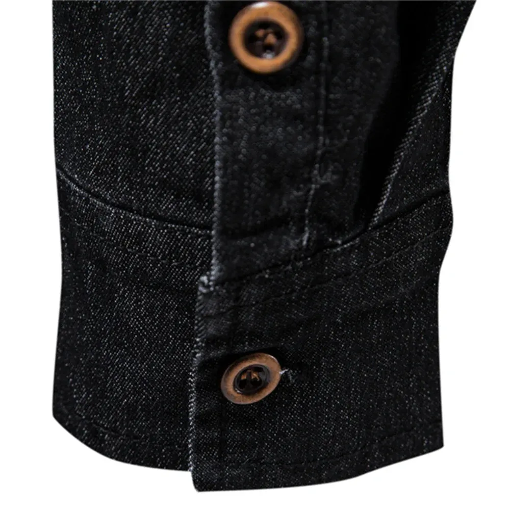 Brand Elastic Cotton Denim Shirt Men's Long Sleeve Cowboy Shirts Casual Slim Fit Designer Clothing