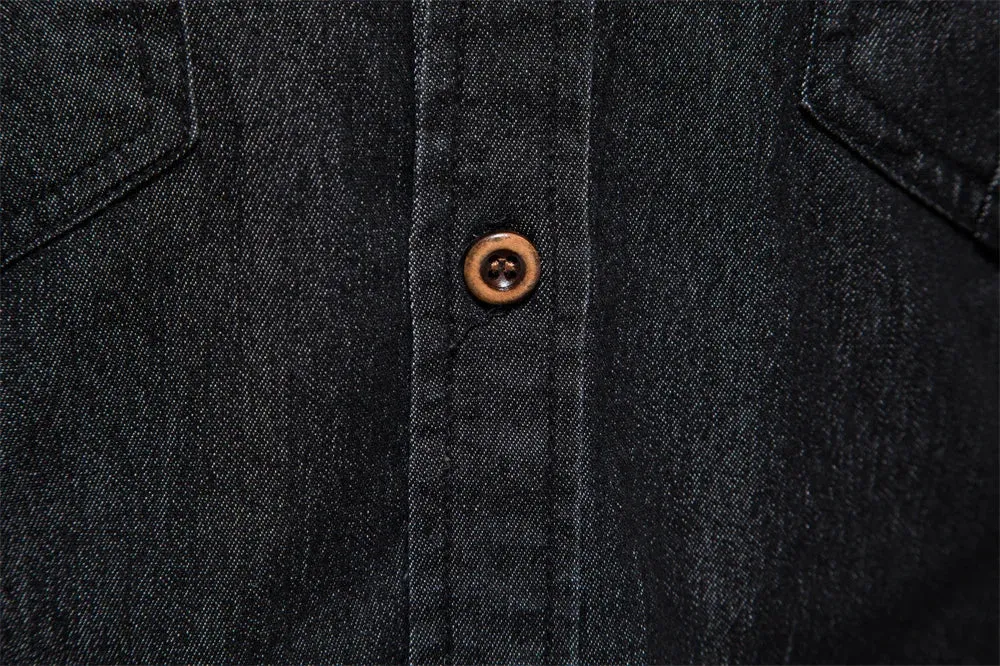 Brand Elastic Cotton Denim Shirt Men's Long Sleeve Cowboy Shirts Casual Slim Fit Designer Clothing