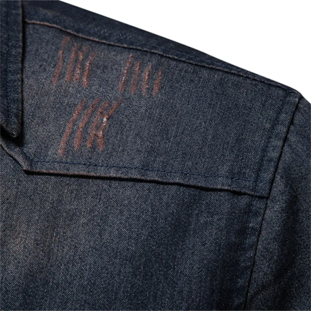 Brand Elastic Cotton Denim Shirt Men's Long Sleeve Cowboy Shirts Casual Slim Fit Designer Clothing