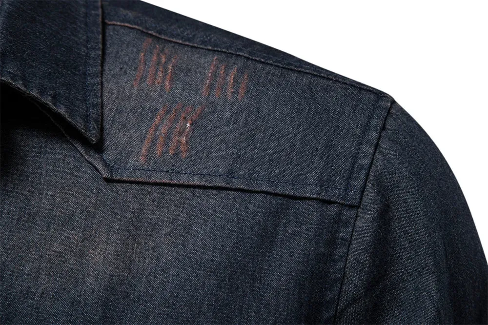 Brand Elastic Cotton Denim Shirt Men's Long Sleeve Cowboy Shirts Casual Slim Fit Designer Clothing