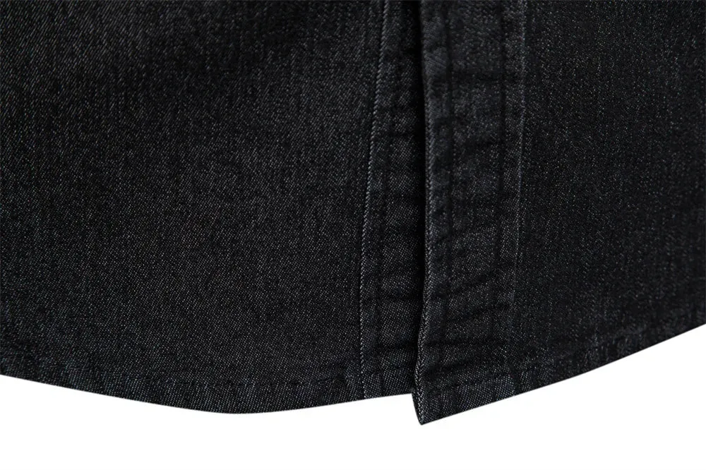 Brand Elastic Cotton Denim Shirt Men's Long Sleeve Cowboy Shirts Casual Slim Fit Designer Clothing