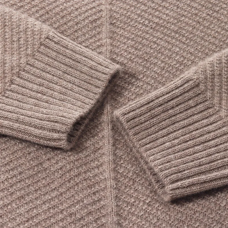 Brown Pure Cashmere Cable Knit Women Sweater