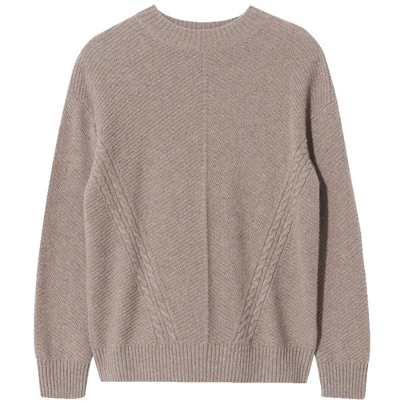Brown Pure Cashmere Cable Knit Women Sweater