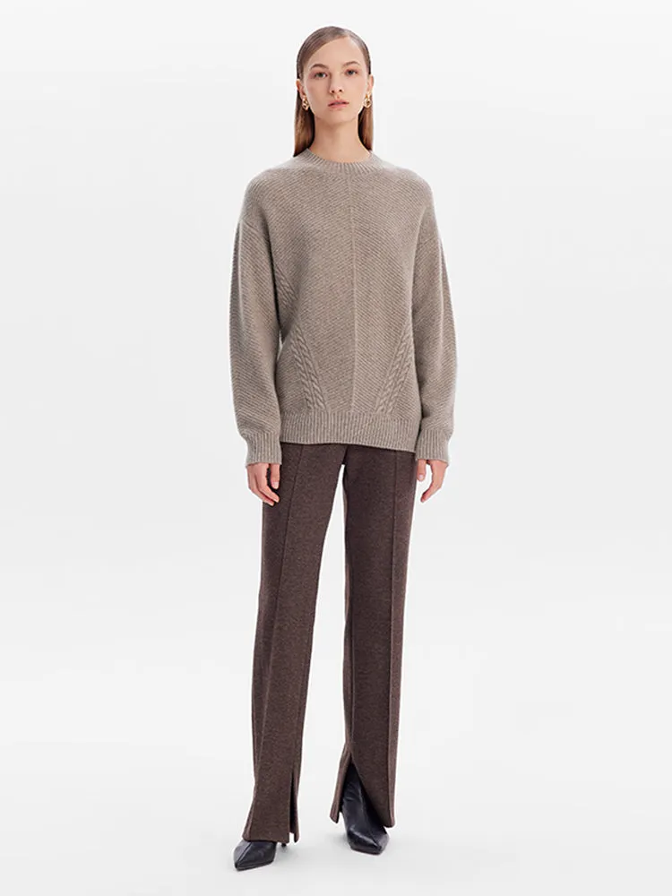 Brown Pure Cashmere Cable Knit Women Sweater