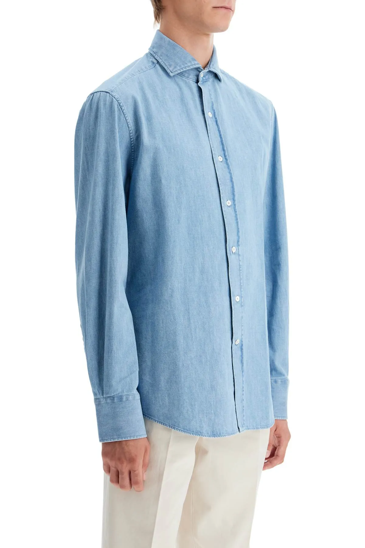 Brunello Cucinelli Men's Lightweight Slim Fit Denim Shirt