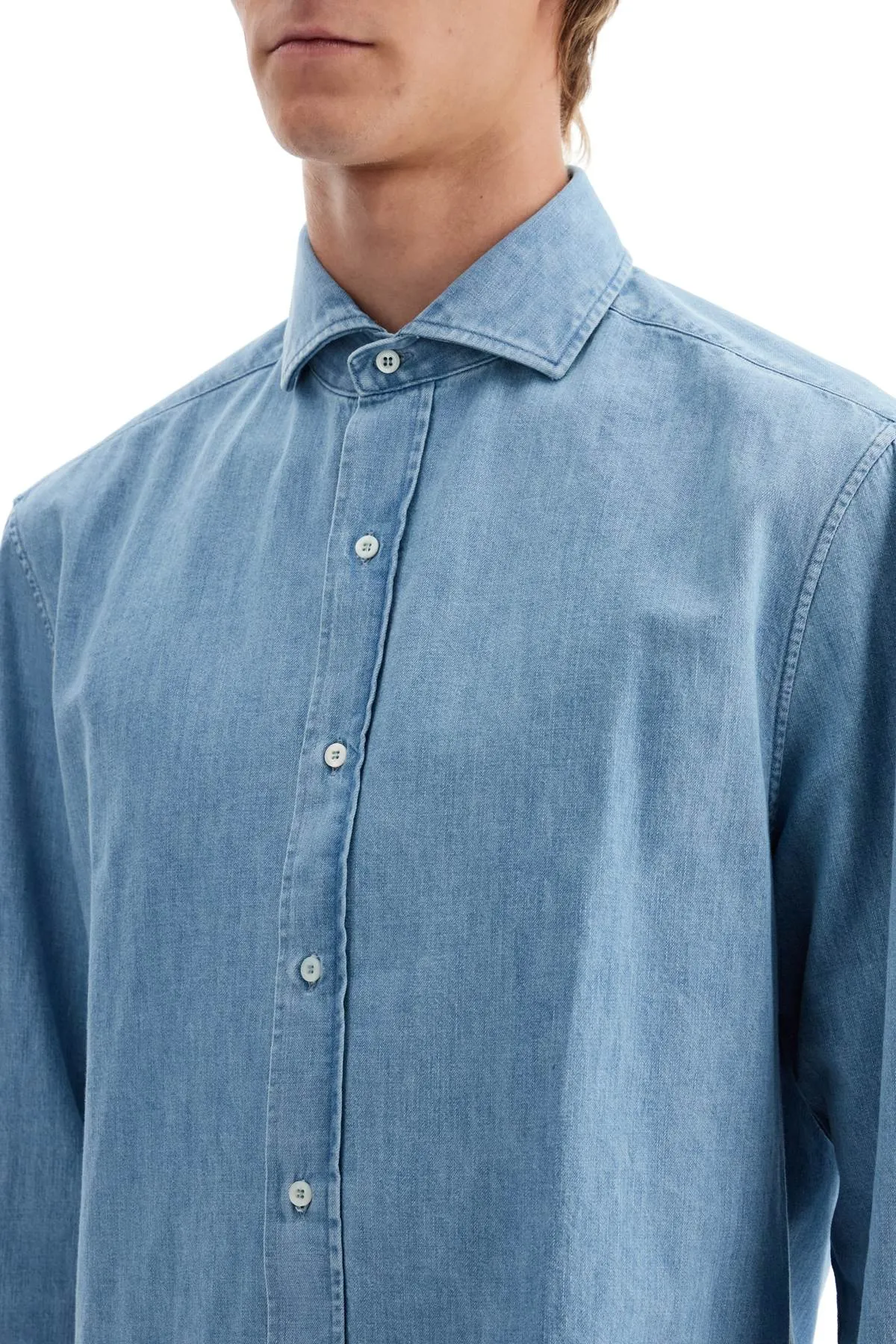 Brunello Cucinelli Men's Lightweight Slim Fit Denim Shirt
