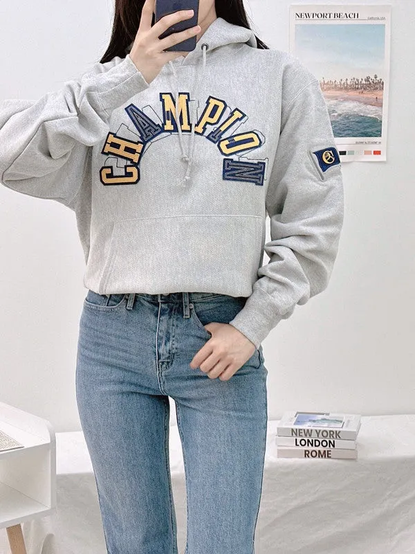Champion Reverse Weave Hoodie Arch Logo Oxford Grey GF68 586DOB 1IC