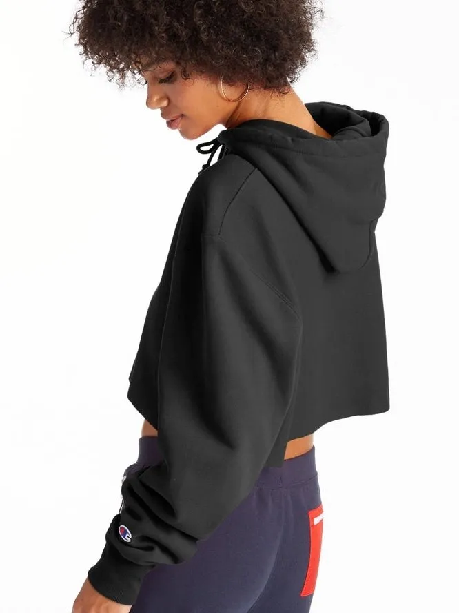 Champion Women's Reverse Weave Cropped Cut Off Hood C Logo Black WL659 549302