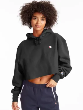 Champion Women's Reverse Weave Cropped Cut Off Hood C Logo Black WL659 549302