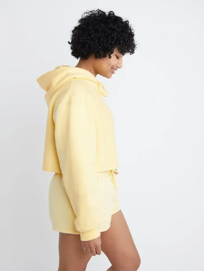 Champion Women's Reverse Weave Cropped Cut Off Hood C Logo Buttered Popcorn WL659 549302