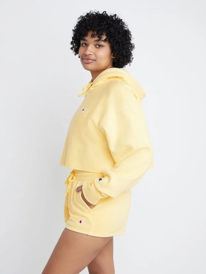Champion Women's Reverse Weave Cropped Cut Off Hood C Logo Buttered Popcorn WL659 549302