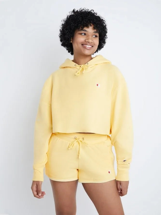 Champion Women's Reverse Weave Cropped Cut Off Hood C Logo Buttered Popcorn WL659 549302