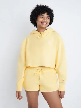 Champion Women's Reverse Weave Cropped Cut Off Hood C Logo Buttered Popcorn WL659 549302