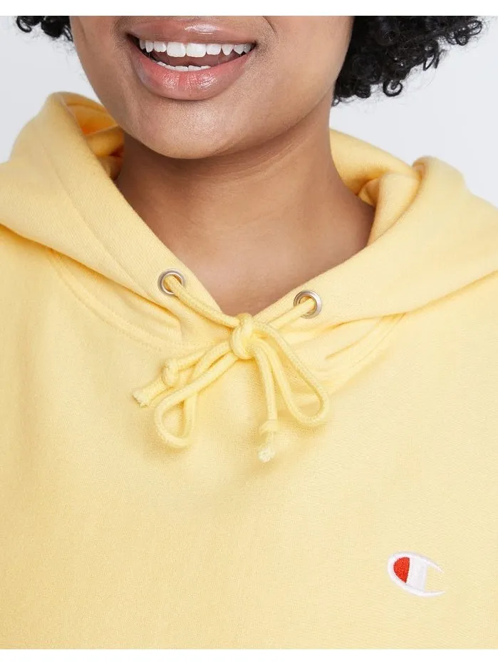 Champion Women's Reverse Weave Cropped Cut Off Hood C Logo Buttered Popcorn WL659 549302