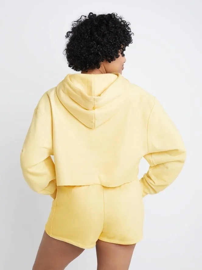 Champion Women's Reverse Weave Cropped Cut Off Hood C Logo Buttered Popcorn WL659 549302