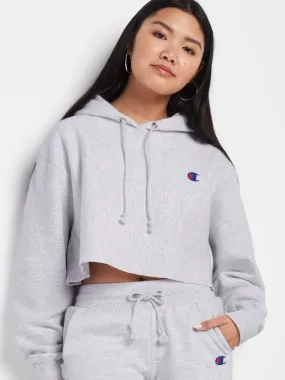 Champion Women's Reverse Weave Cropped Cut Off Hood C Logo GFS Silver Grey WL659 549302