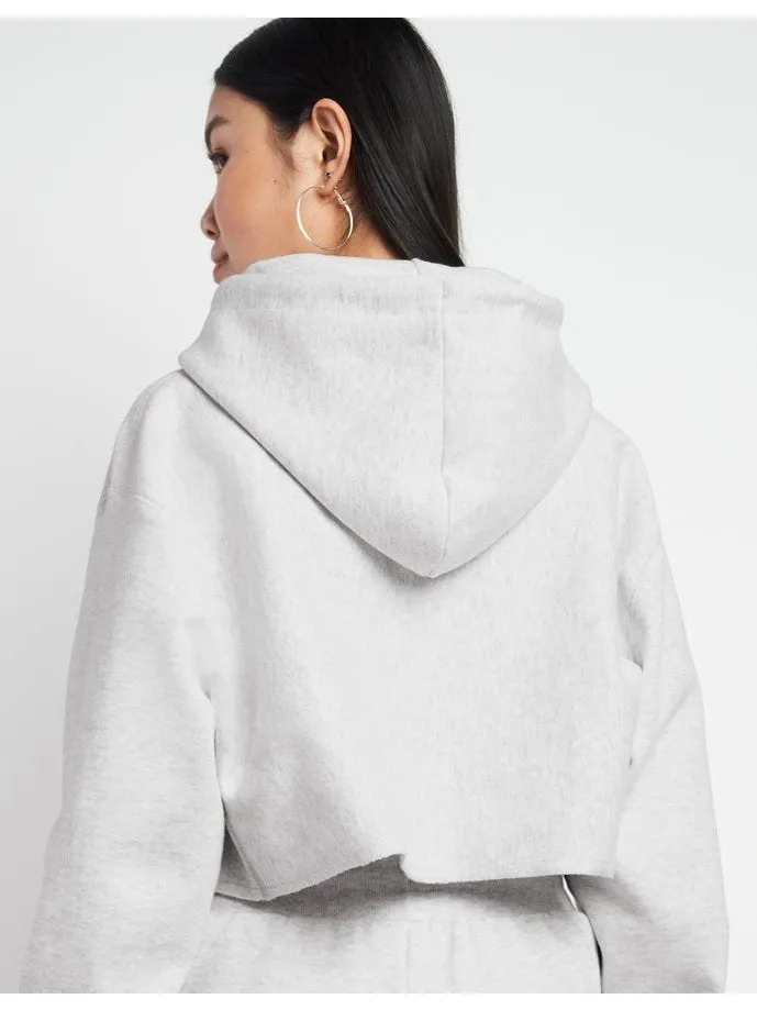 Champion Women's Reverse Weave Cropped Cut Off Hood C Logo GFS Silver Grey WL659 549302