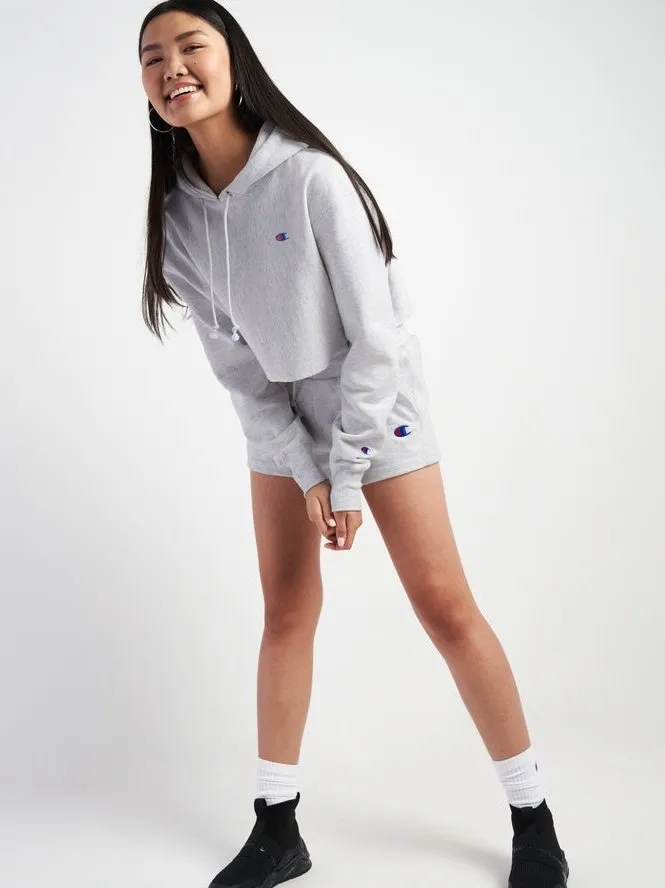 Champion Women's Reverse Weave Cropped Cut Off Hood C Logo GFS Silver Grey WL659 549302