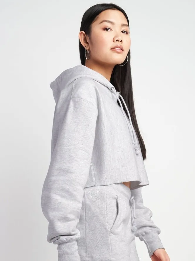 Champion Women's Reverse Weave Cropped Cut Off Hood C Logo GFS Silver Grey WL659 549302