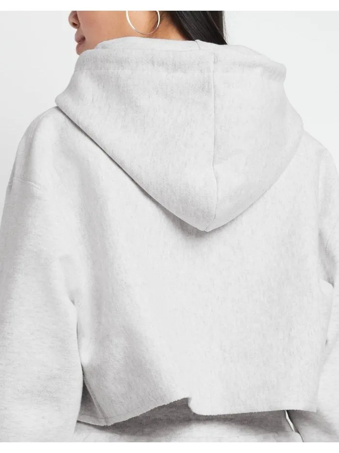 Champion Women's Reverse Weave Cropped Cut Off Hood C Logo GFS Silver Grey WL659 549302