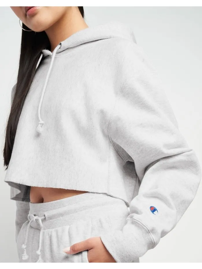 Champion Women's Reverse Weave Cropped Cut Off Hood C Logo GFS Silver Grey WL659 549302