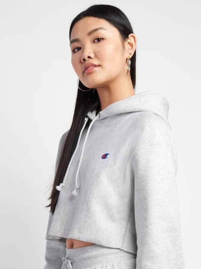 Champion Women's Reverse Weave Cropped Cut Off Hood C Logo GFS Silver Grey WL659 549302