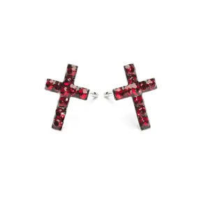 Cross January Birthstone Earrings