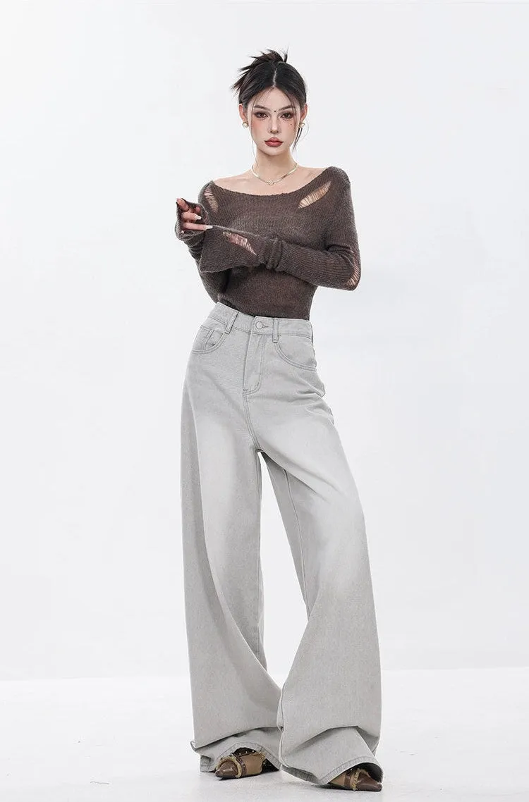 Distressed Hollow-Out Long Sleeve Knit Top