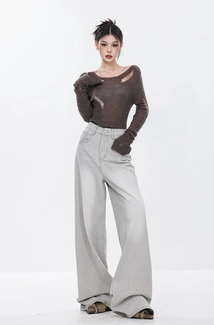 Distressed Hollow-Out Long Sleeve Knit Top