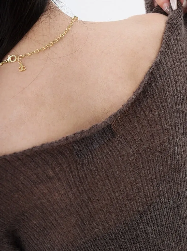 Distressed Hollow-Out Long Sleeve Knit Top