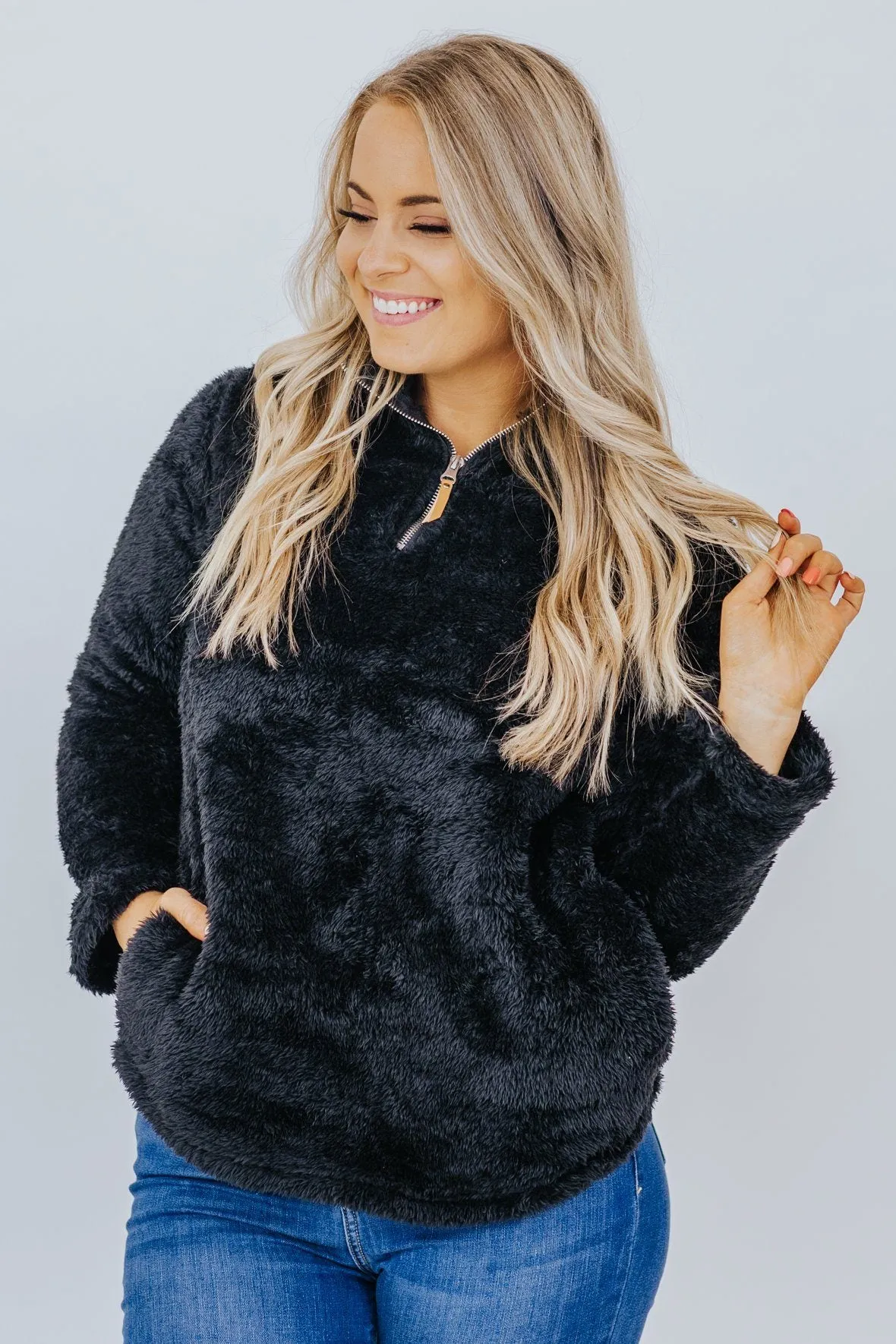 Dreaming Of You Fuzzy Pullover In Black