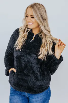 Dreaming Of You Fuzzy Pullover In Black