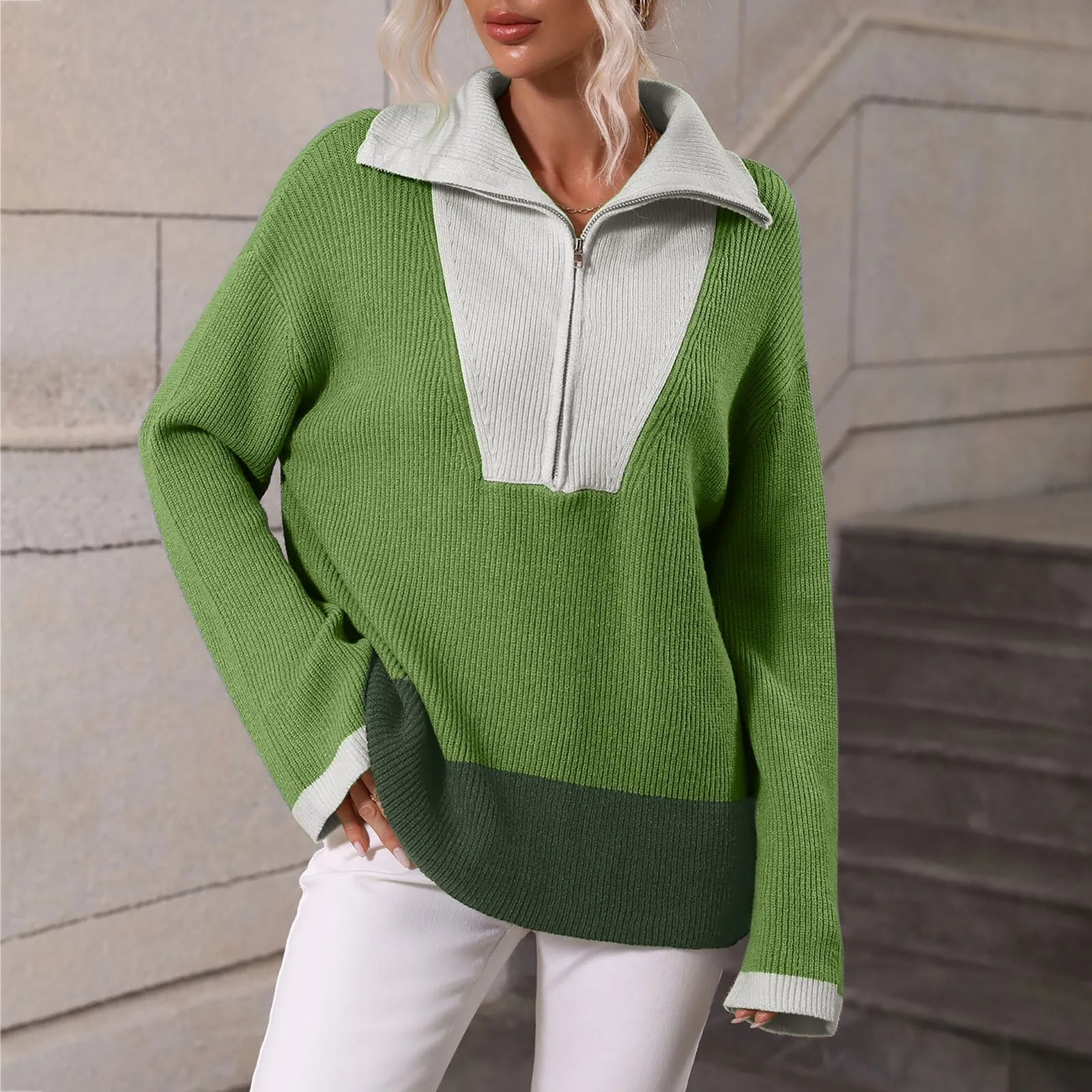 DressBetty - Color Matching Loose Warm Knitted Sweater