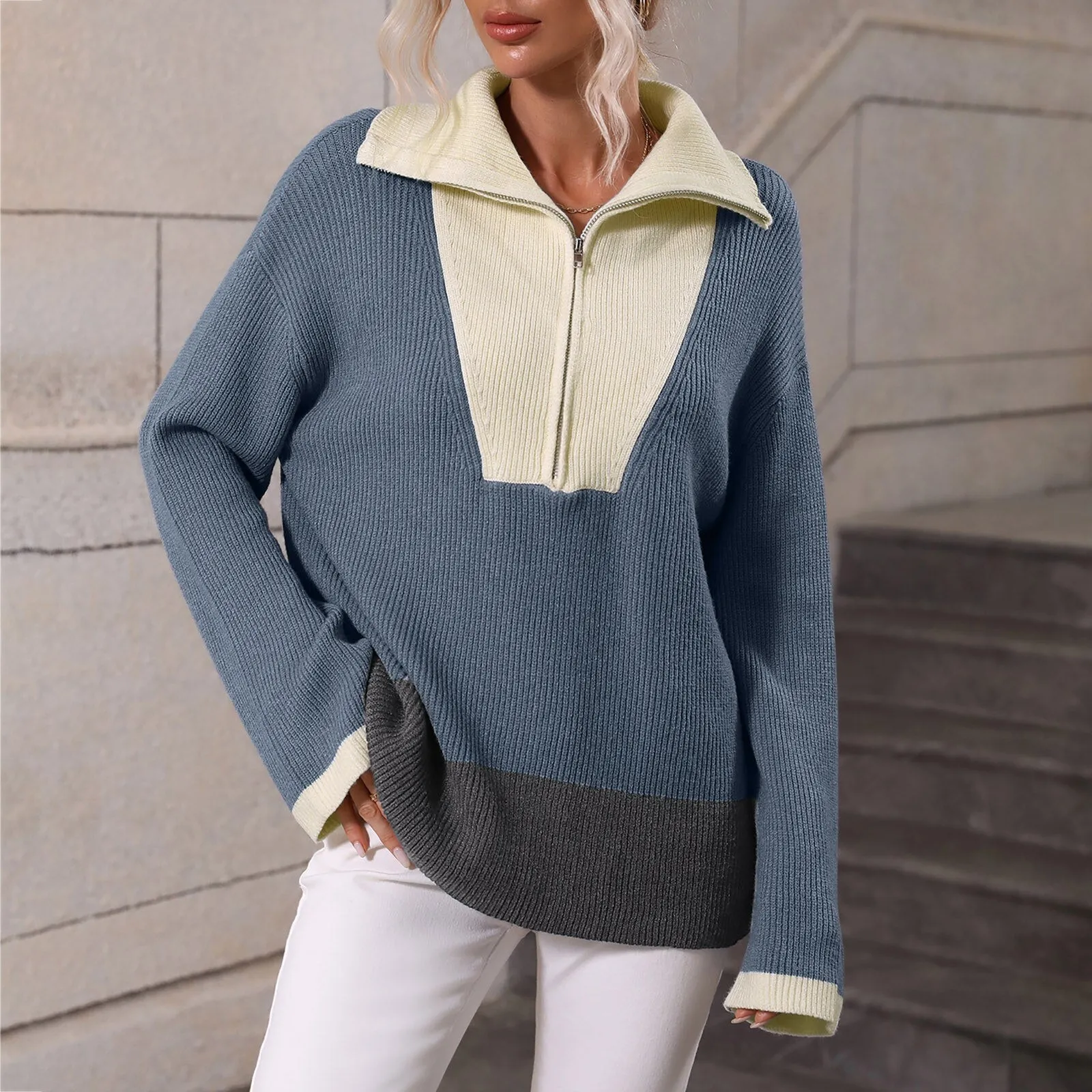 DressBetty - Color Matching Loose Warm Knitted Sweater