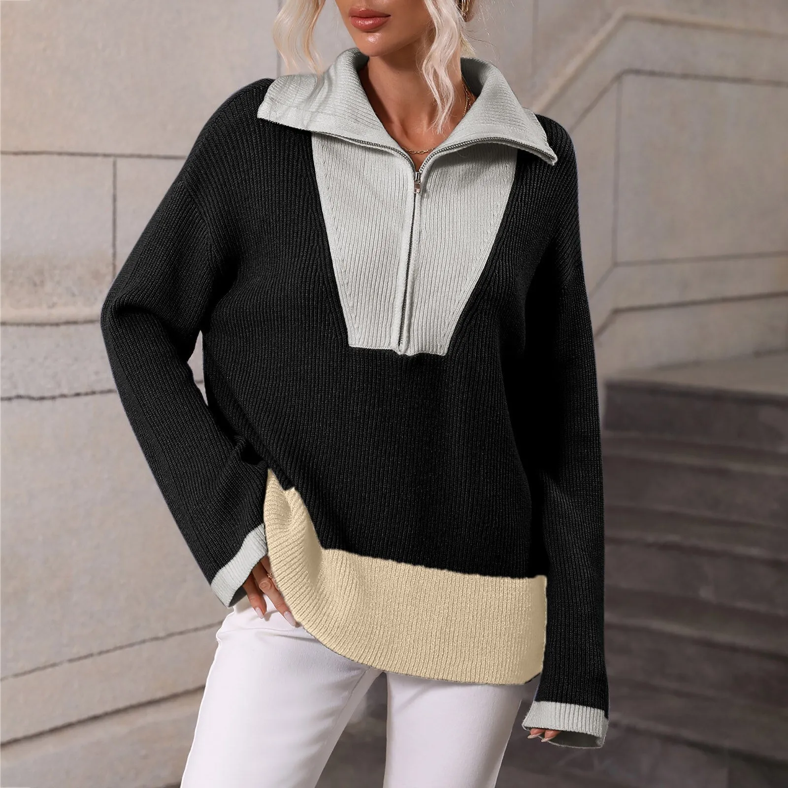 DressBetty - Color Matching Loose Warm Knitted Sweater