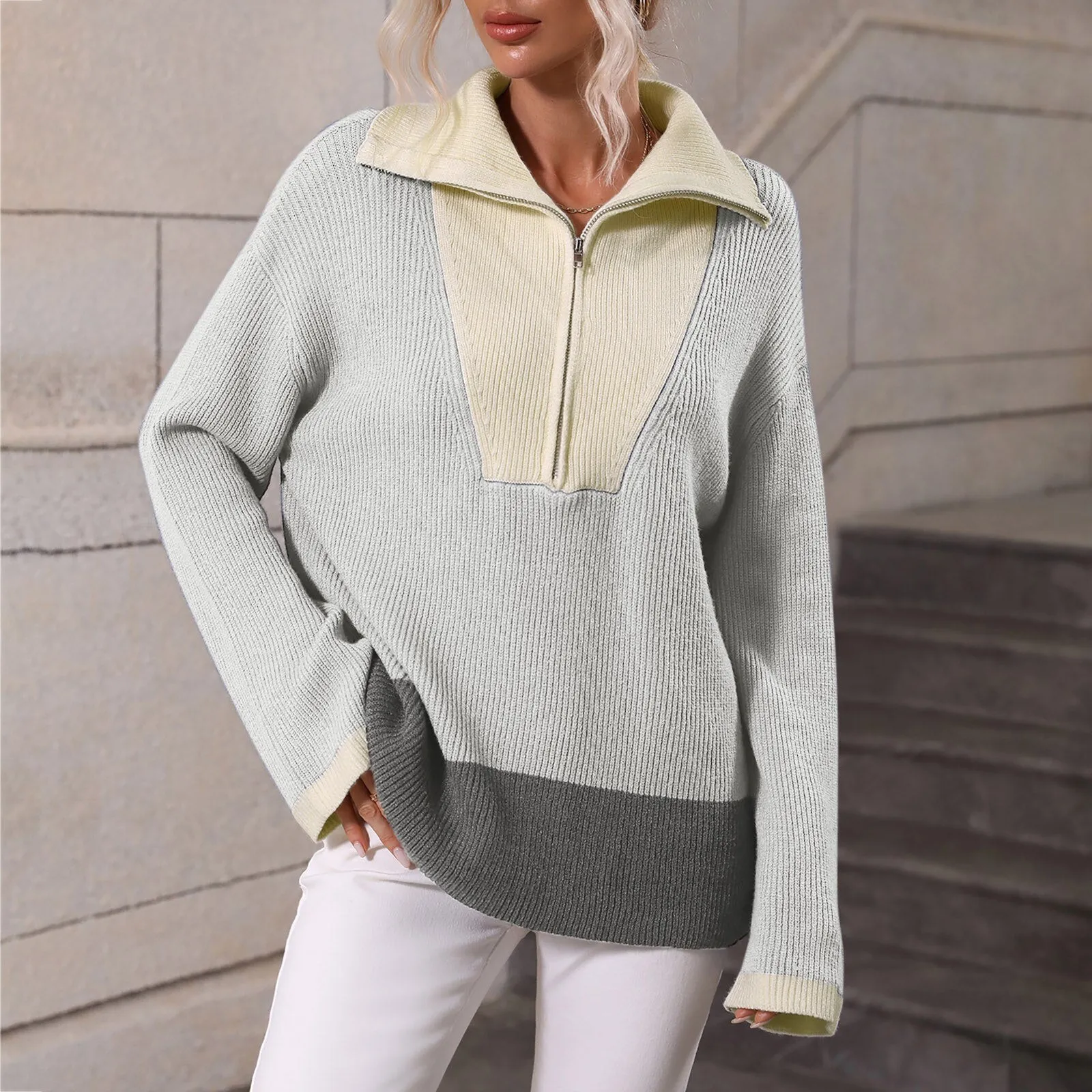 DressBetty - Color Matching Loose Warm Knitted Sweater