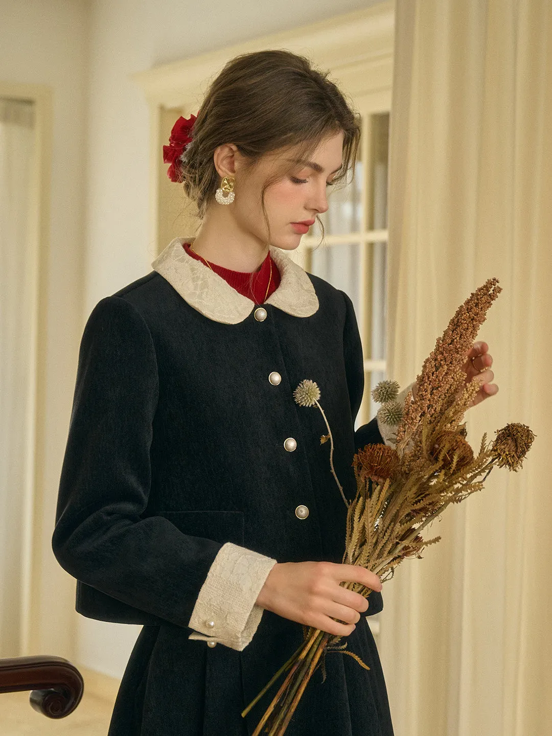 Elyse Elegant Contrasting Lace Lapel  Jacket