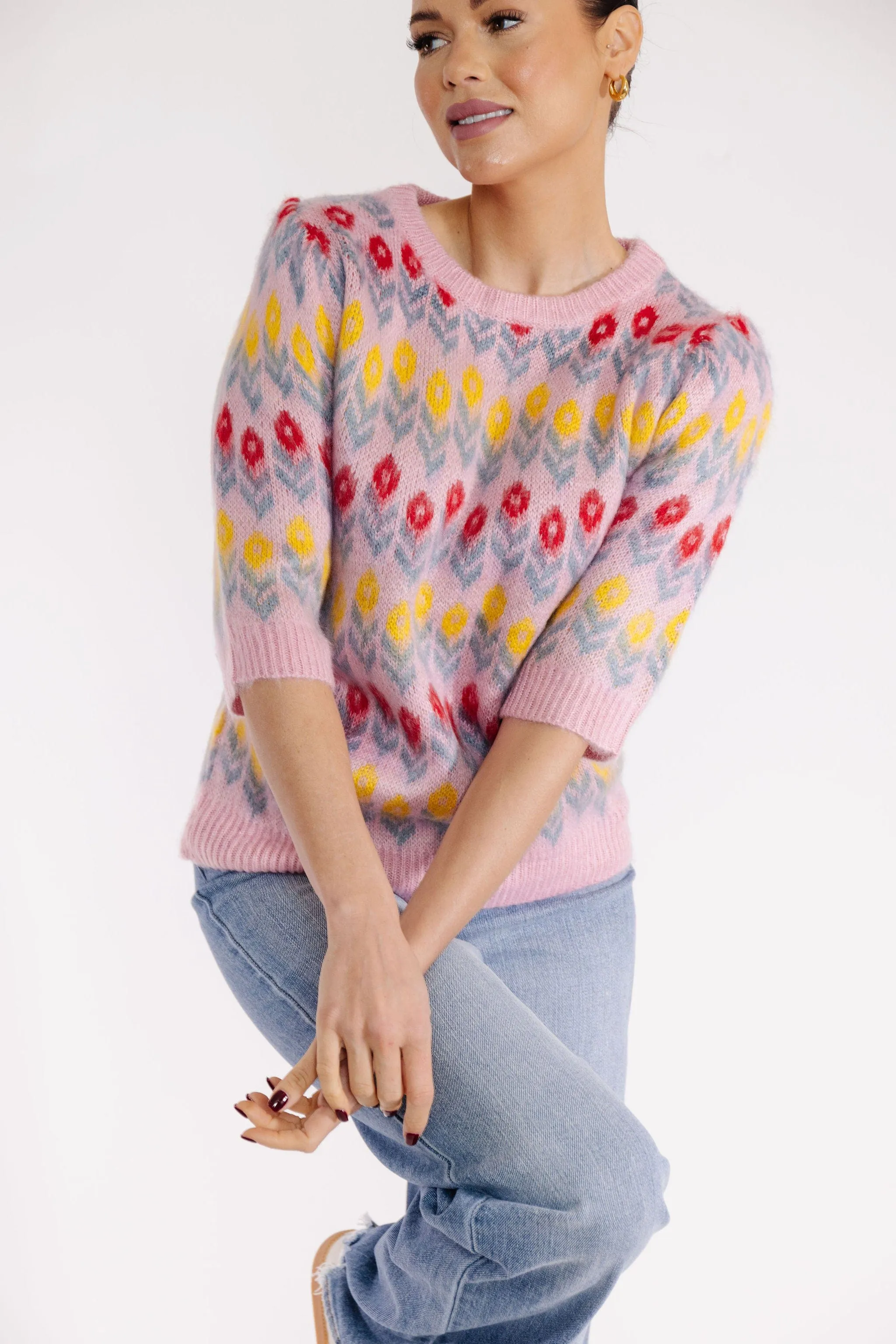 Flower Fields Sweater in Pink Multi