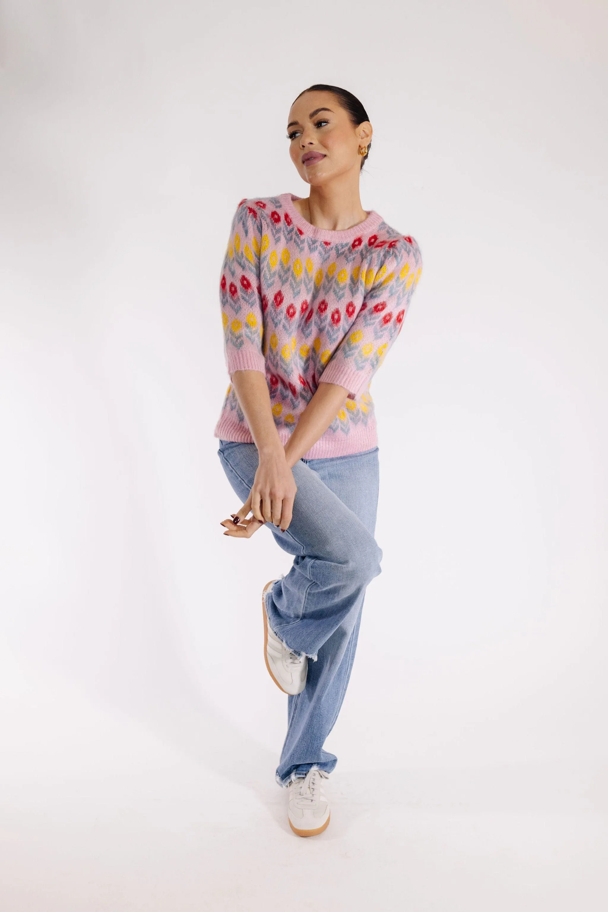 Flower Fields Sweater in Pink Multi