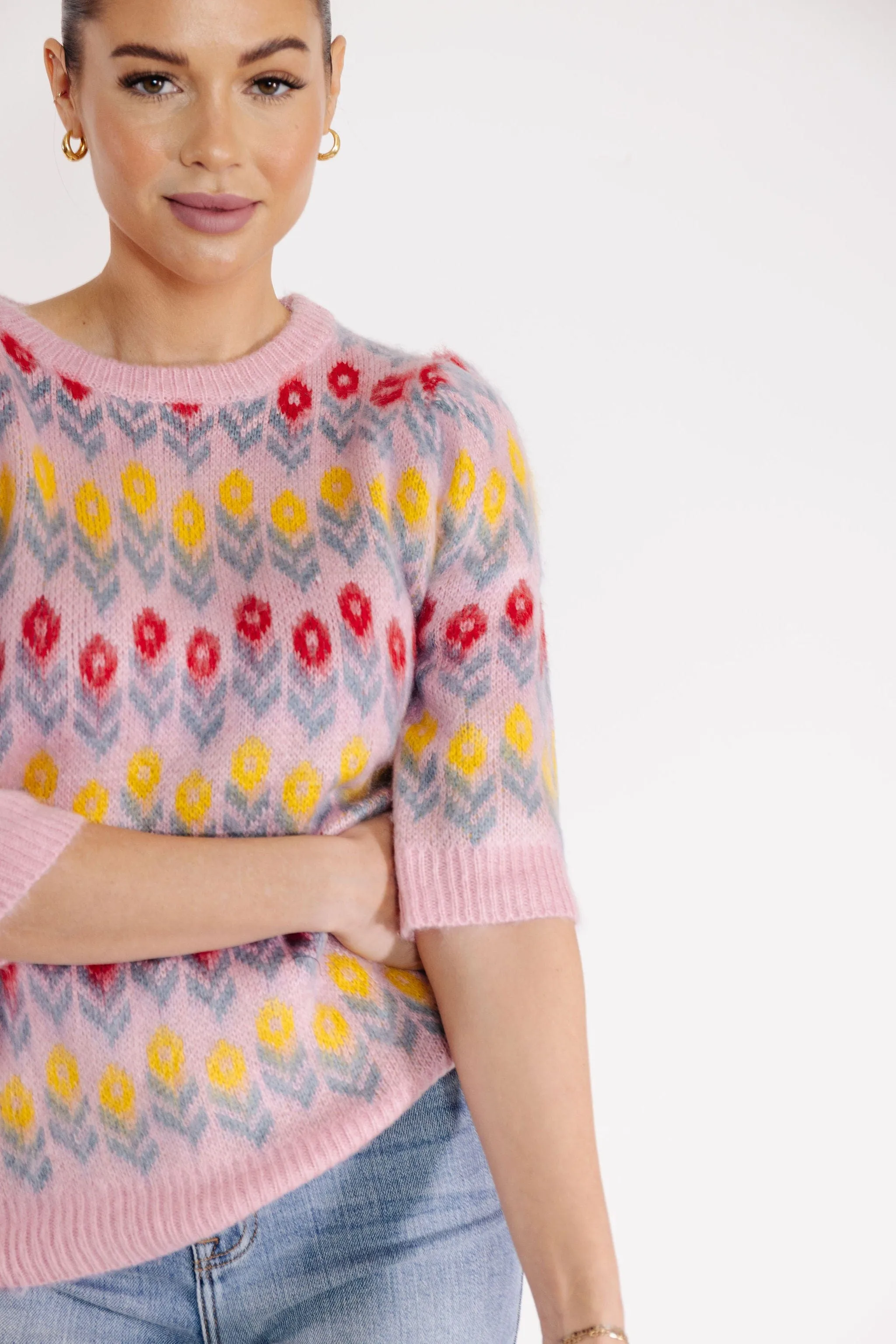 Flower Fields Sweater in Pink Multi