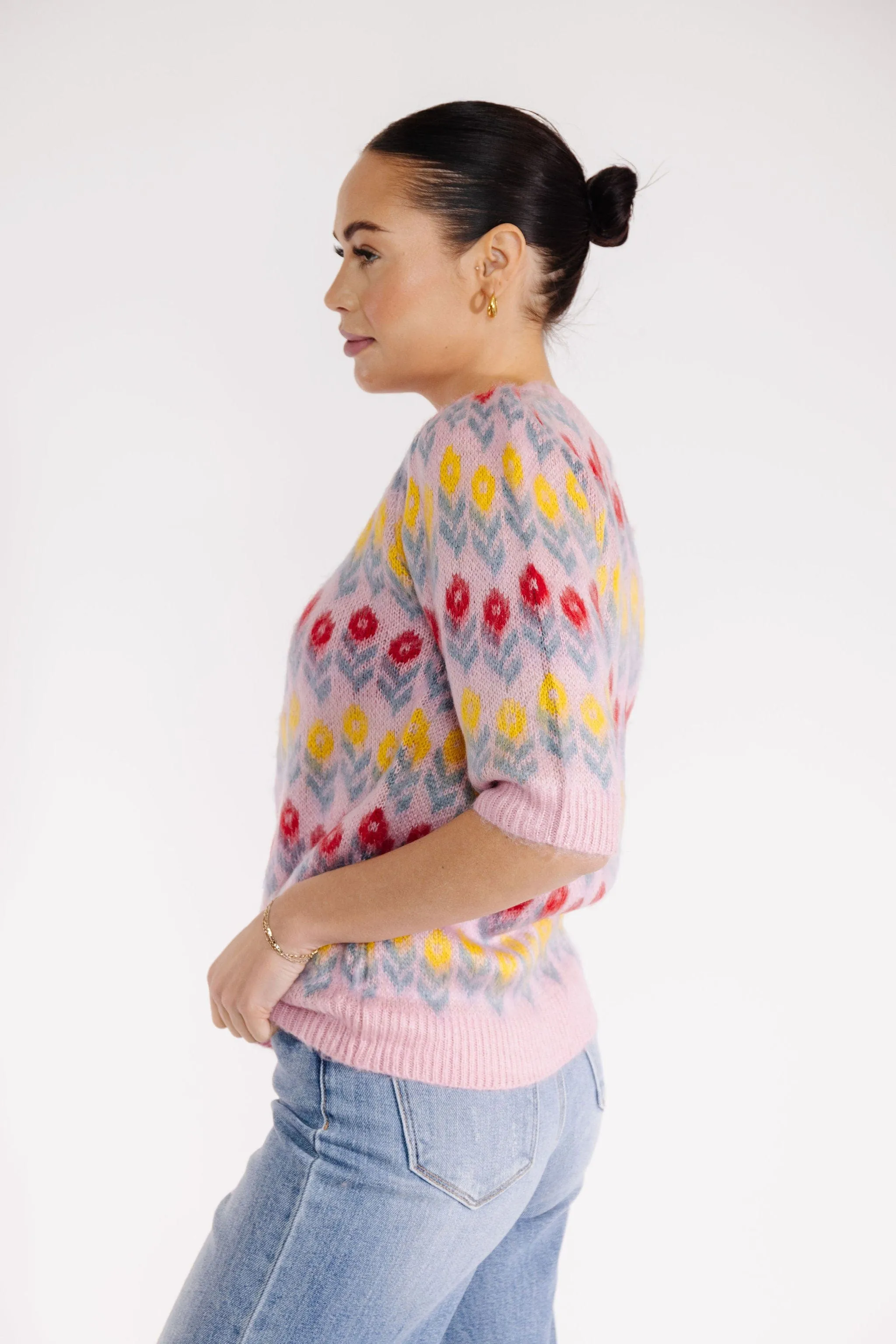 Flower Fields Sweater in Pink Multi