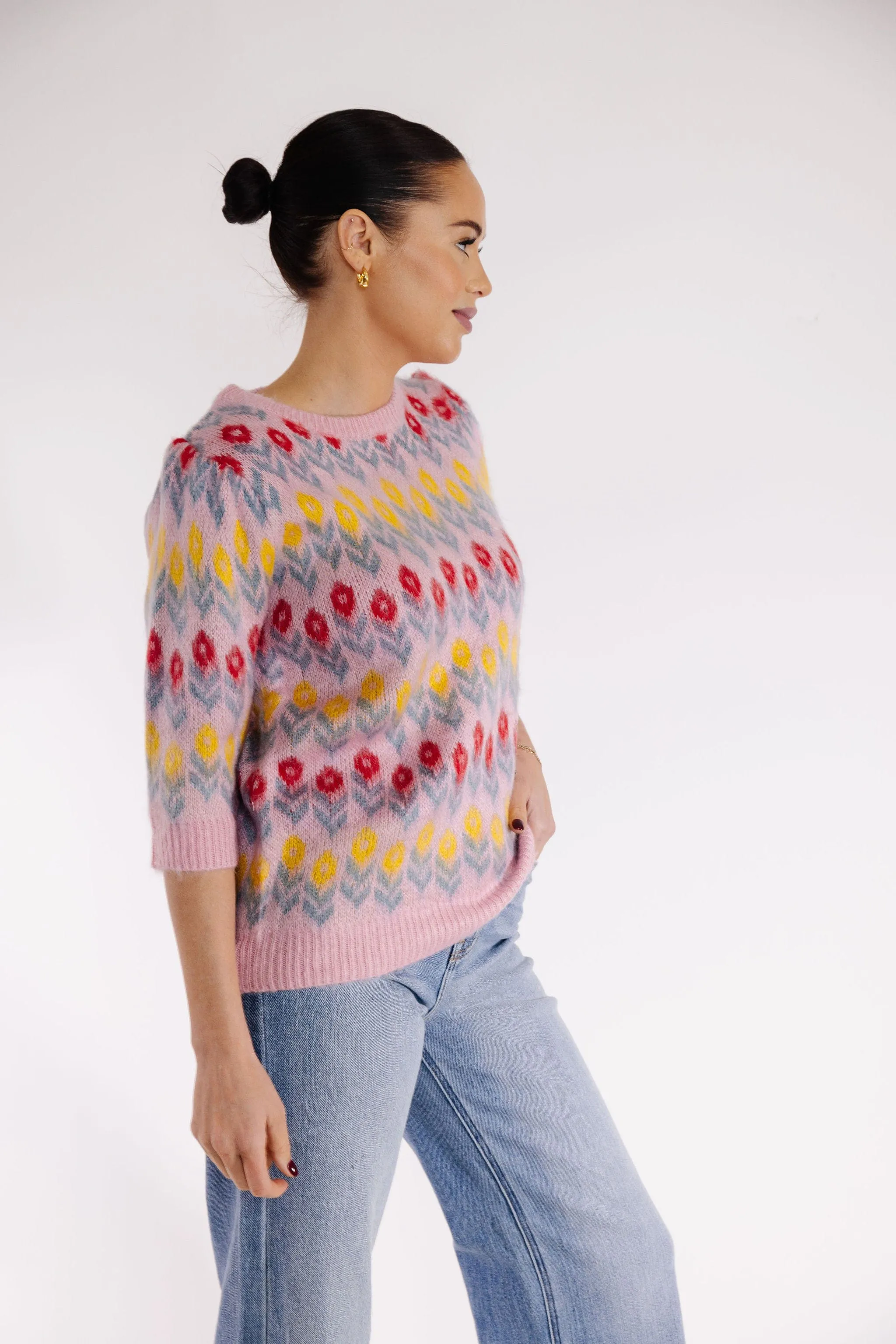 Flower Fields Sweater in Pink Multi