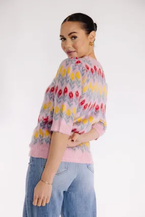 Flower Fields Sweater in Pink Multi