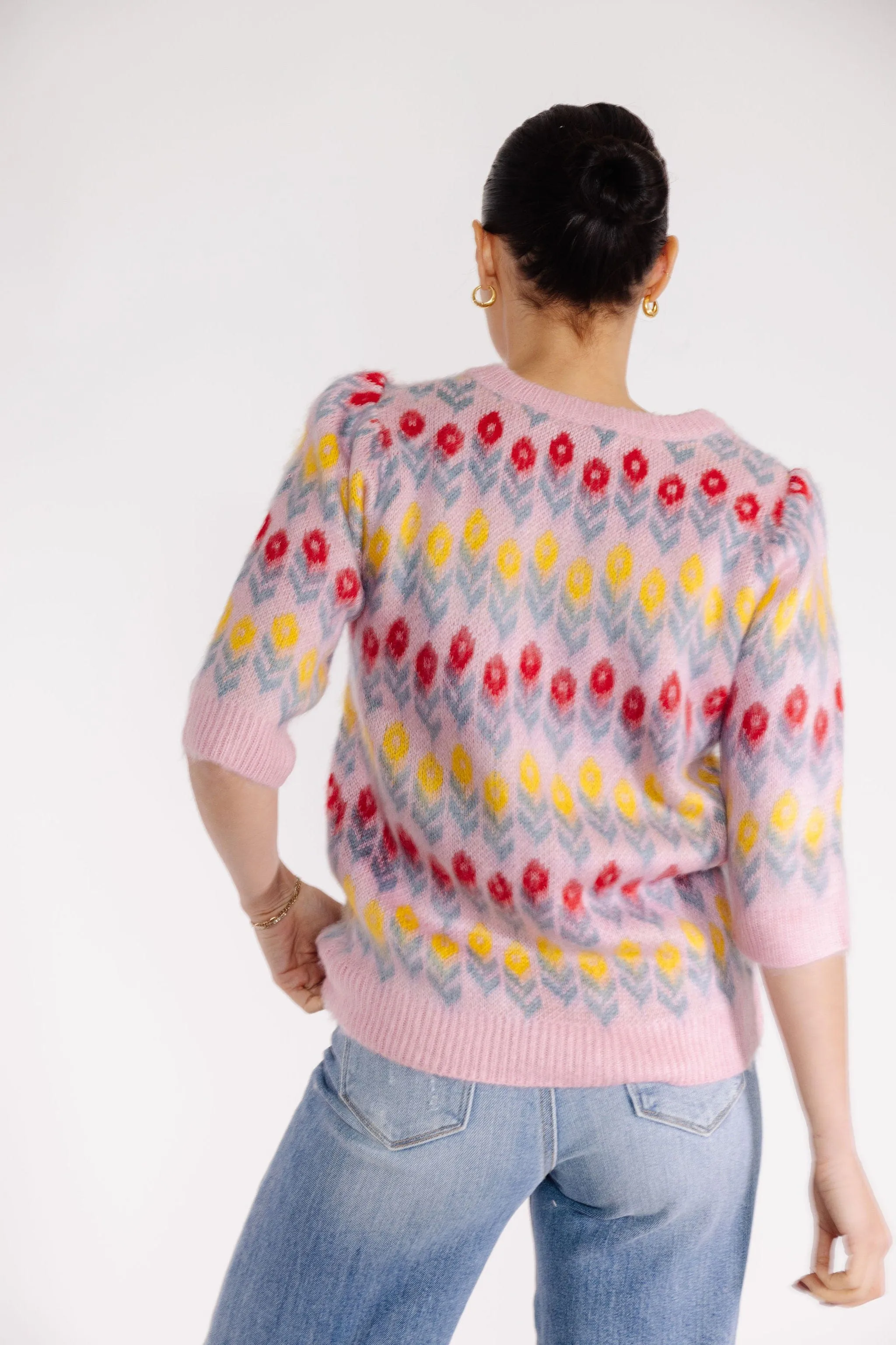 Flower Fields Sweater in Pink Multi