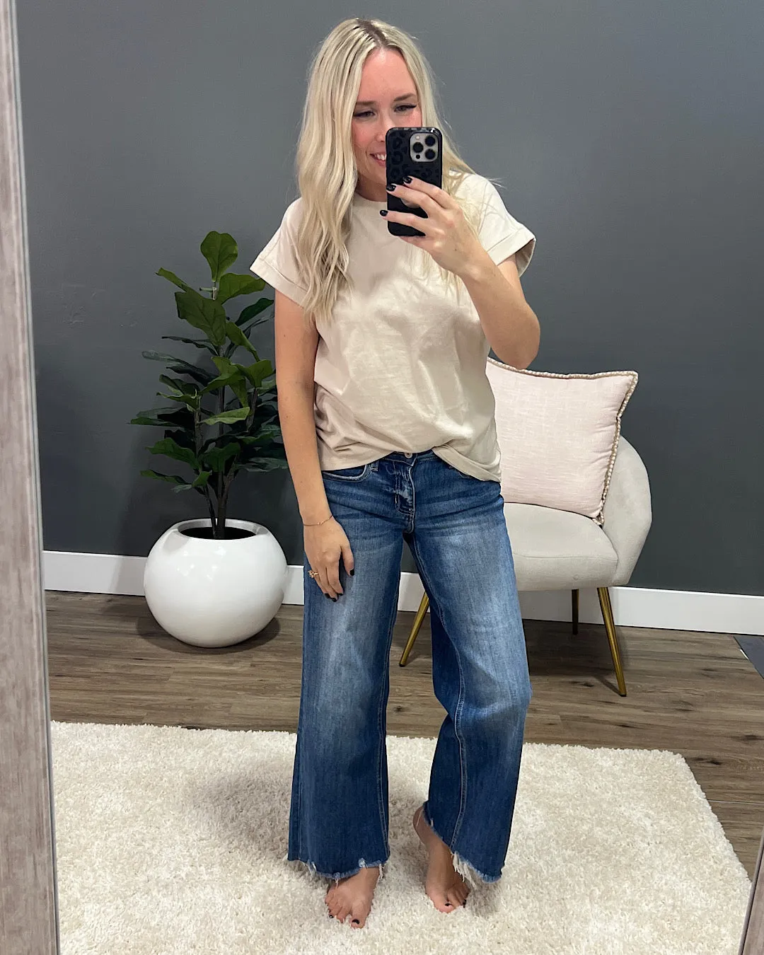 Girlfriend Roll Sleeve Top - Heather Gray
