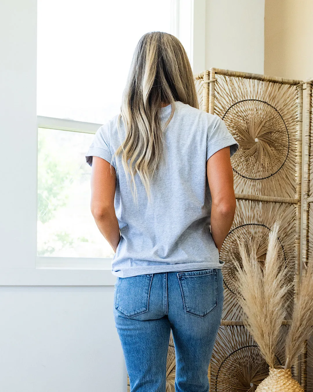 Girlfriend Roll Sleeve Top - Heather Gray