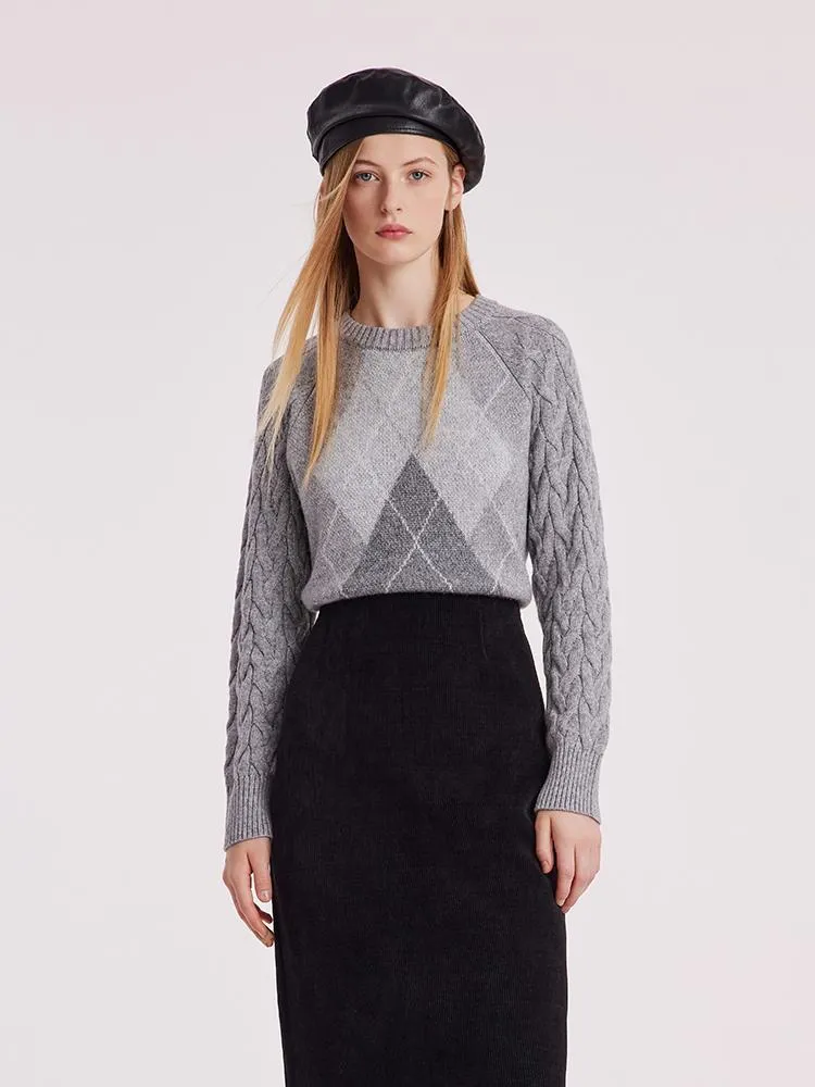 Grey Wool Jacquard Women Sweater