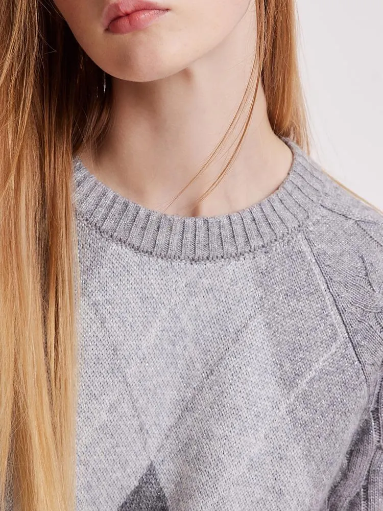 Grey Wool Jacquard Women Sweater
